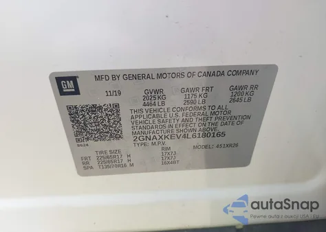 2020 Chevrolet Equinox Fwd Lt 1.5L Turbo from USA, damaged, VIN 2GNAXKEV4L6180165